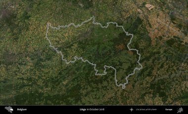 Liege. Belçika 'nın idari alanı, Ekim 2018' de çekilen Kopernik Nöbetçi karolarından oluşan bir uydu görüntüsüyle özetlenmiştir.