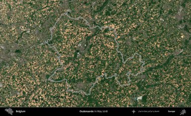 Oudenaarde. Belçika 'nın idari alanı, Mayıs 2018' de çekilen Kopernik Nöbetçi karolarından oluşan bir uydu görüntüsüyle özetlendi.