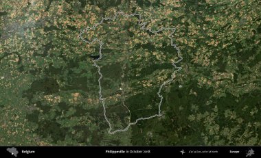 Philippeville 'de. Belçika 'nın idari alanı, Ekim 2018' de çekilen Kopernik Nöbetçi karolarından oluşan bir uydu görüntüsüyle özetlenmiştir.