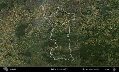 Thuin. Belçika 'nın idari alanı, Ekim 2018' de çekilen Kopernik Nöbetçi karolarından oluşan bir uydu görüntüsüyle özetlenmiştir.