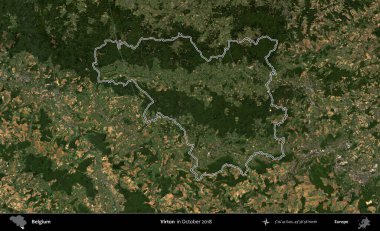 Virton. Belçika 'nın idari alanı, Ekim 2018' de çekilen Kopernik Nöbetçi karolarından oluşan bir uydu görüntüsüyle özetlenmiştir.