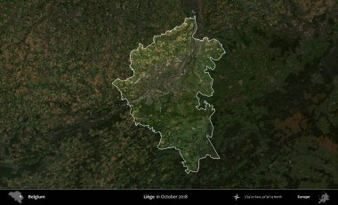Liege. Belçika 'nın idari alanı, Ekim 2018' de çekilen Kopernik Sentinel karolarından oluşan koyu renkli bir uydu görüntüsü üzerine vurgulandı ve özetlendi.