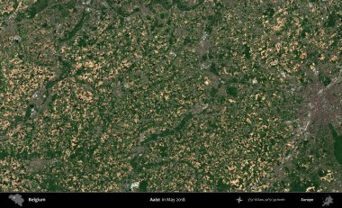 Aalst. Mayıs 2018 'de Copernicus Sentinel karolarından oluşan bir uydu görüntüsü üzerine Belçika' nın idari bölgesi