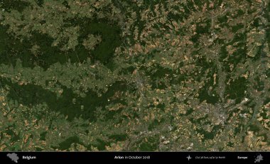 Arlon. Copernicus Sentinel 'in Ekim 2018' de çekilmiş uydu görüntüsü üzerine Belçika 'nın idari bölgesi