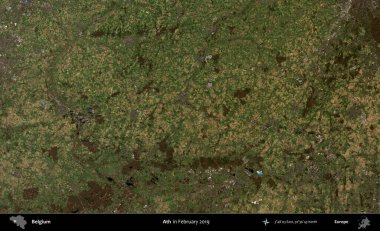 Bir. Copernicus Sentinel 'in Şubat 2019' da çekilmiş uydu görüntüsü üzerine Belçika 'nın idari bölgesi.