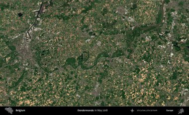 Dendermonde. Mayıs 2018 'de Copernicus Sentinel karolarından oluşan bir uydu görüntüsü üzerine Belçika' nın idari bölgesi