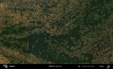 Dinant. Copernicus Sentinel 'in Temmuz 2020' de çekilmiş uydu görüntüsü üzerine Belçika 'nın idari bölgesi.