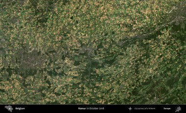 Namur. Copernicus Sentinel 'in Ekim 2018' de çekilmiş uydu görüntüsü üzerine Belçika 'nın idari bölgesi
