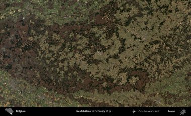 Neufchateau. Copernicus Sentinel 'in Şubat 2019' da çekilmiş uydu görüntüsü üzerine Belçika 'nın idari bölgesi.