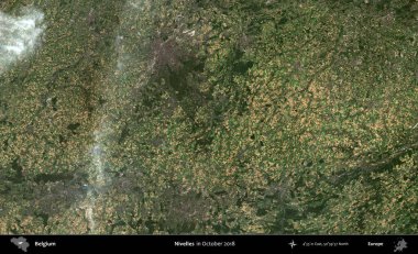 Nivelles. Copernicus Sentinel 'in Ekim 2018' de çekilmiş uydu görüntüsü üzerine Belçika 'nın idari bölgesi