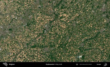 Oudenaarde. Mayıs 2018 'de Copernicus Sentinel karolarından oluşan bir uydu görüntüsü üzerine Belçika' nın idari bölgesi