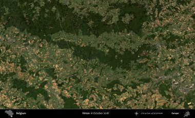 Virton. Copernicus Sentinel 'in Ekim 2018' de çekilmiş uydu görüntüsü üzerine Belçika 'nın idari bölgesi