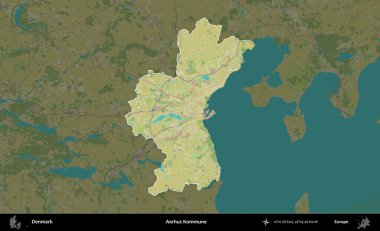 Aarhus Kommune. Danimarka 'nın idari alanı koyu bir Topografik İnsani Biçim haritasına vurgulandı ve özetlendi