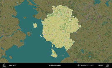 Assens Kommune. Danimarka 'nın idari alanı koyu bir Topografik İnsani Biçim haritasına vurgulandı ve özetlendi