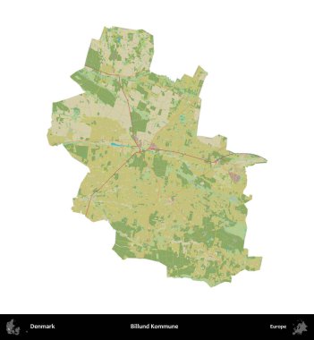 Billund Kommune. Danimarka 'nın idari bölgesi Topografik İnsani Biçim haritasında beyaza izole edildi