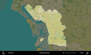 Esbjerg Kommune. Danimarka 'nın idari alanı koyu bir Topografik İnsani Biçim haritasına vurgulandı ve özetlendi