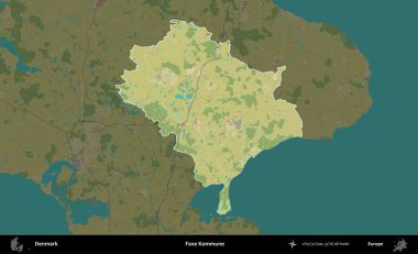 Faxe Kommune. Danimarka 'nın idari alanı koyu bir Topografik İnsani Biçim haritasına vurgulandı ve özetlendi