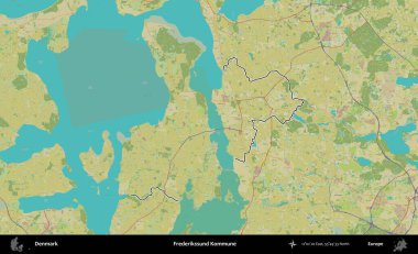 Frederikssund Kommune. Danimarka 'nın idari alanı Topografik İnsani Stil Haritasında özetlenmiştir