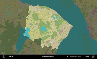 Helsingor Kommune. Danimarka 'nın idari alanı koyu bir Topografik İnsani Biçim haritasına vurgulandı ve özetlendi