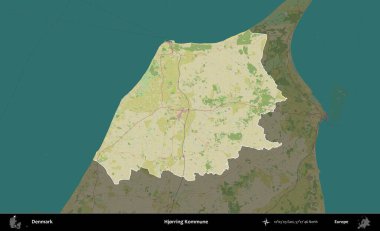 Hjorring Kommune. Danimarka 'nın idari alanı koyu bir Topografik İnsani Biçim haritasına vurgulandı ve özetlendi