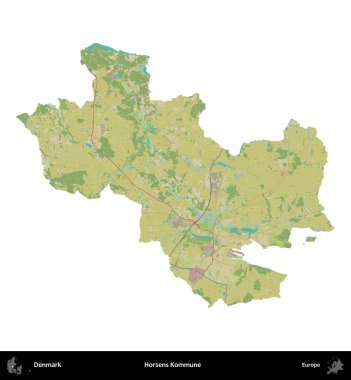 Horsens Kommune. Danimarka 'nın idari bölgesi Topografik İnsani Biçim haritasında beyaza izole edildi