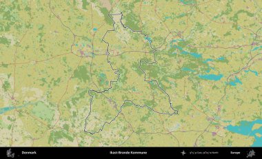 Ikast-Brande Kommune. Danimarka 'nın idari alanı Topografik İnsani Stil Haritasında özetlenmiştir