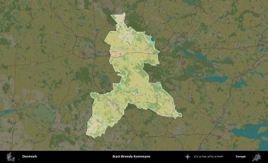 Ikast-Brande Kommune. Danimarka 'nın idari alanı koyu bir Topografik İnsani Biçim haritasına vurgulandı ve özetlendi