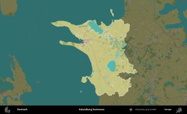Kalundborg Kommune. Danimarka 'nın idari alanı koyu bir Topografik İnsani Biçim haritasına vurgulandı ve özetlendi