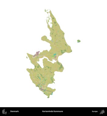 Kerteminde Kommune. Danimarka 'nın idari bölgesi Topografik İnsani Biçim haritasında beyaza izole edildi