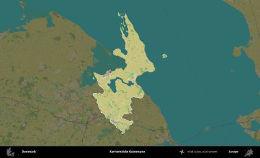 Kerteminde Kommune. Danimarka 'nın idari alanı koyu bir Topografik İnsani Biçim haritasına vurgulandı ve özetlendi