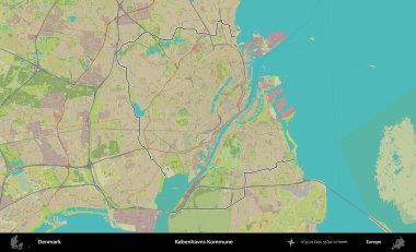 Kobenhavns Kommune. Danimarka 'nın idari alanı Topografik İnsani Stil Haritasında özetlenmiştir