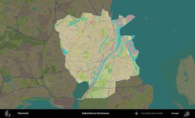 Kobenhavns Kommune. Danimarka 'nın idari alanı koyu bir Topografik İnsani Biçim haritasına vurgulandı ve özetlendi