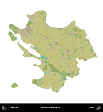 Middelosuruk Kommune. Danimarka 'nın idari bölgesi Topografik İnsani Biçim haritasında beyaza izole edildi