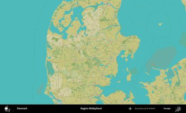 Midtjylland Bölgesi. Topografik İnsani Biçim Haritasında Danimarka 'nın idari alanı