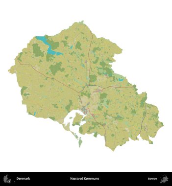 Yuvalı Kommune. Danimarka 'nın idari bölgesi Topografik İnsani Biçim haritasında beyaza izole edildi