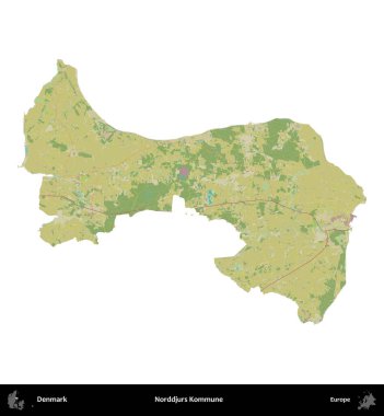 Norddjurs Kommune. Danimarka 'nın idari bölgesi Topografik İnsani Biçim haritasında beyaza izole edildi