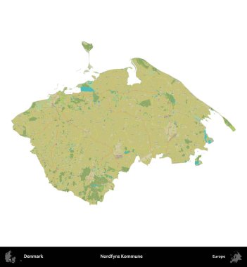 Nordfyns Kommune. Danimarka 'nın idari bölgesi Topografik İnsani Biçim haritasında beyaza izole edildi