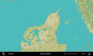 Nordjylland Bölgesi. Danimarka 'nın idari alanı Topografik İnsani Stil Haritasında özetlenmiştir