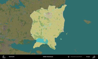 Garip Kommune. Danimarka 'nın idari alanı koyu bir Topografik İnsani Biçim haritasına vurgulandı ve özetlendi