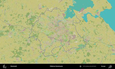Odense Kommune. Danimarka 'nın idari alanı Topografik İnsani Stil Haritasında özetlenmiştir