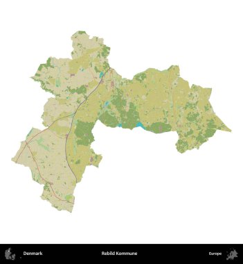 Rebild Kommune. Danimarka 'nın idari bölgesi Topografik İnsani Biçim haritasında beyaza izole edildi