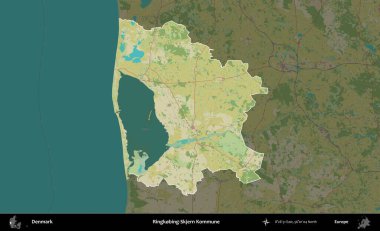 Ringkobing-Skjern Kommune. Danimarka 'nın idari alanı koyu bir Topografik İnsani Biçim haritasına vurgulandı ve özetlendi