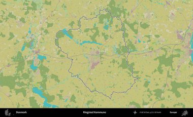 Halkalı Kommune. Danimarka 'nın idari alanı Topografik İnsani Stil Haritasında özetlenmiştir