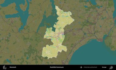 Roskilde Kommune. Danimarka 'nın idari alanı koyu bir Topografik İnsani Biçim haritasına vurgulandı ve özetlendi