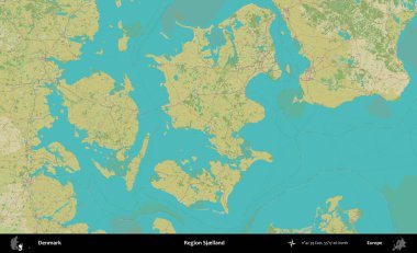 Sjelland Bölgesi. Topografik İnsani Biçim Haritasında Danimarka 'nın idari alanı
