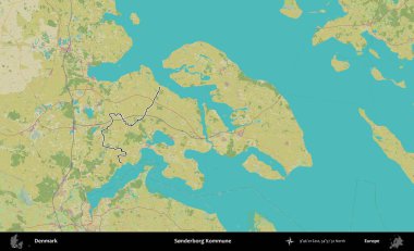 Sonderborg Kommune. Danimarka 'nın idari alanı Topografik İnsani Stil Haritasında özetlenmiştir
