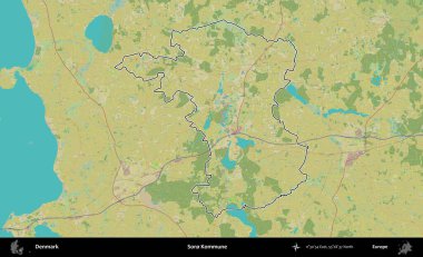 Soro Kommune. Danimarka 'nın idari alanı Topografik İnsani Stil Haritasında özetlenmiştir
