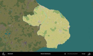 Stevns Kommune. Danimarka 'nın idari alanı koyu bir Topografik İnsani Biçim haritasına vurgulandı ve özetlendi