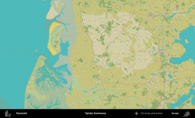 Tonder Kommune. Topografik İnsani Biçim Haritasında Danimarka 'nın idari alanı