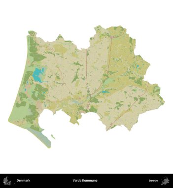 Varde Kommune. Danimarka 'nın idari bölgesi Topografik İnsani Biçim haritasında beyaza izole edildi